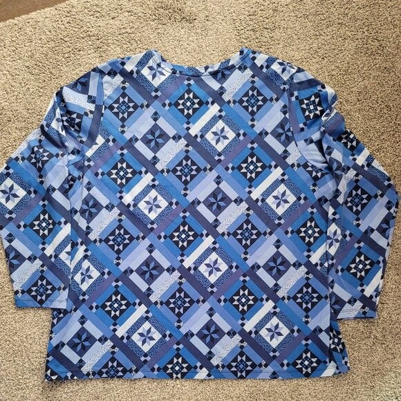 ***Lands End Blue Geometric Print Long Sleeve T-shirt 2X*** - Picture 6 of 10